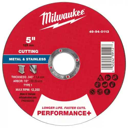 Big Sale Milwaukee 49-94-0113 5" x .045" x 7/8" Performance+ Metal Cut Off Wheel - Type 1, 25 Pack