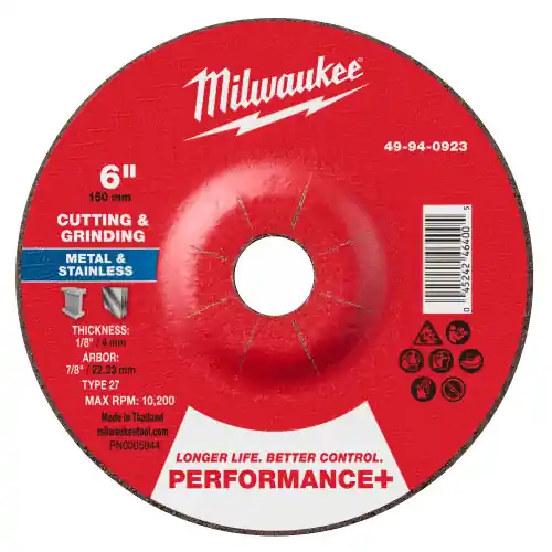Milwaukee 49-94-0923 6" x 1/8" x 7/8" Performance+ Dual Metal Cut & Grind Wheel - Type 27, 25 Pack Genuine