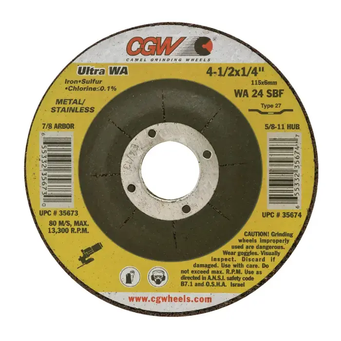 CGW ABRASIVES 37531 5" Diameter White Aluminum Oxide Bonded Deburring Cut-Off Wheel - 5/8"-11 Hole Size, 1/4" Wheel Thickness, Type 27 Time-Limited