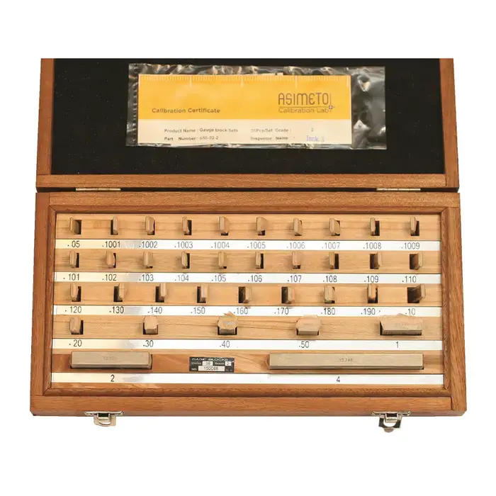 Top Pick ASIMETO 650-02-2 B (AS-2) Grade, .05" thru 4" Size, 36 Piece, Steel Material Rectangular Gage Block Set