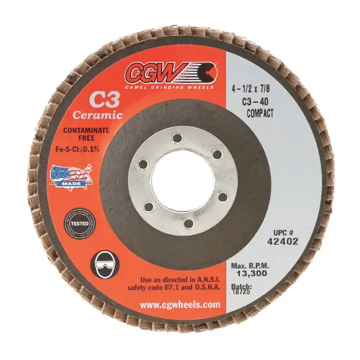 CGW ABRASIVES 42445 80 Grit 4-1/2" Diameter Abrasive Flap Disc - Type 27, 7/8" Arbor Hole Diameter Fan Favorite
