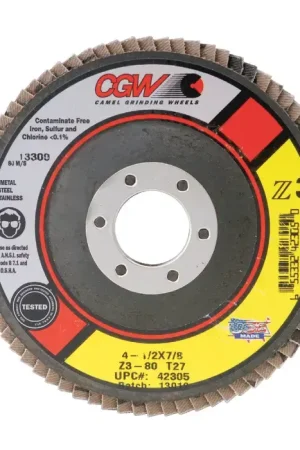 Brand New CGW ABRASIVES 42361 36 Grit 4-1/2" Diameter Abrasive Flap Disc - Type 29, 7/8" Arbor Hole Diameter