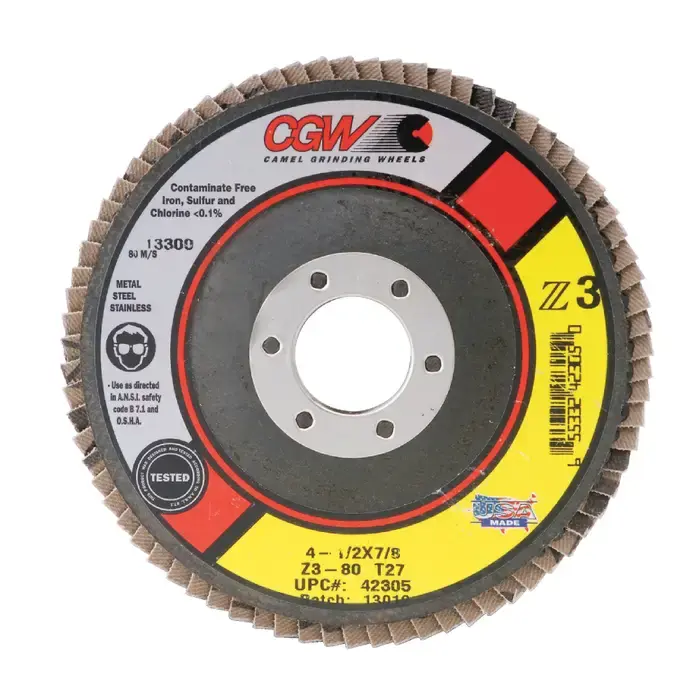 CGW ABRASIVES 42346 120 Grit 4-1/2" Diameter Abrasive Flap Disc - Type 27, 7/8" Arbor Hole Diameter Clearance