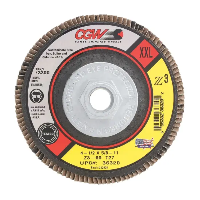 CGW ABRASIVES 36317 60 Grit 4-1/2" Diameter Abrasive Flap Disc - Type 27, 7/8" Arbor Hole Diameter Big Sale
