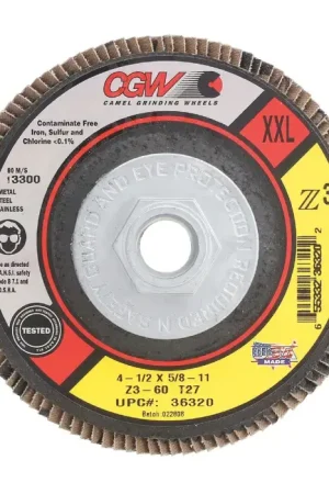 Buy Online CGW ABRASIVES 36321 80 Grit 4-1/2" Diameter Abrasive Flap Disc - Type 27, 5/8"-11 Arbor Hole Diameter