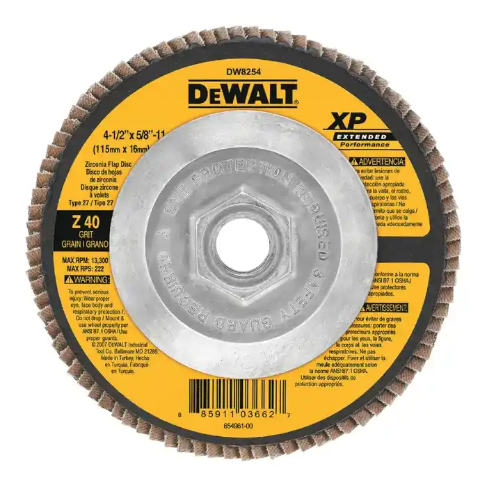 DEWALT DW8256 80 Grit 4-1/2" Diameter Abrasive Flap Disc - Type 27, 5/8"-11 Arbor Hole Diameter Secure Checkout