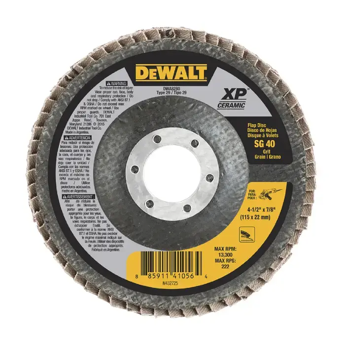 DEWALT DWA8281H 60 Grit 4-1/2" Diameter Abrasive Flap Disc - Type 29, 5/8"-11 Arbor Hole Diameter Fresh Stock
