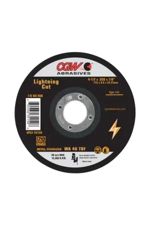 Trending CGW ABRASIVES 35150 4-1/2" Diameter White Aluminum Oxide Bonded Cut-Off Wheel - 7/8" Hole Size, 0.30" Wheel Thickness